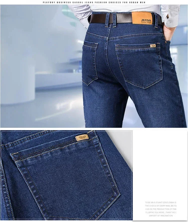 Baggy Jeans Men Large Size 2025 New Business Casual Stretch Trousers Classic Blue Denim Pants Male Men's Loose Straight Jeans.