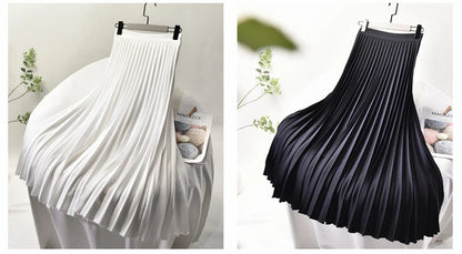Looks Thin Pleated Skirt 2025 New High Waist A-line Skirt Mid-length Big Size Plaid Skirt Long Pleated Skirt Length 75-90cm.