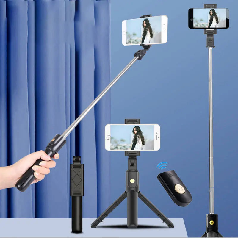 3 In 1 Foldable Portable Selfie Stick Tripods With Shutter Remote Control For iPhone Samsung Xiaomi Phones Live Video Streaming.