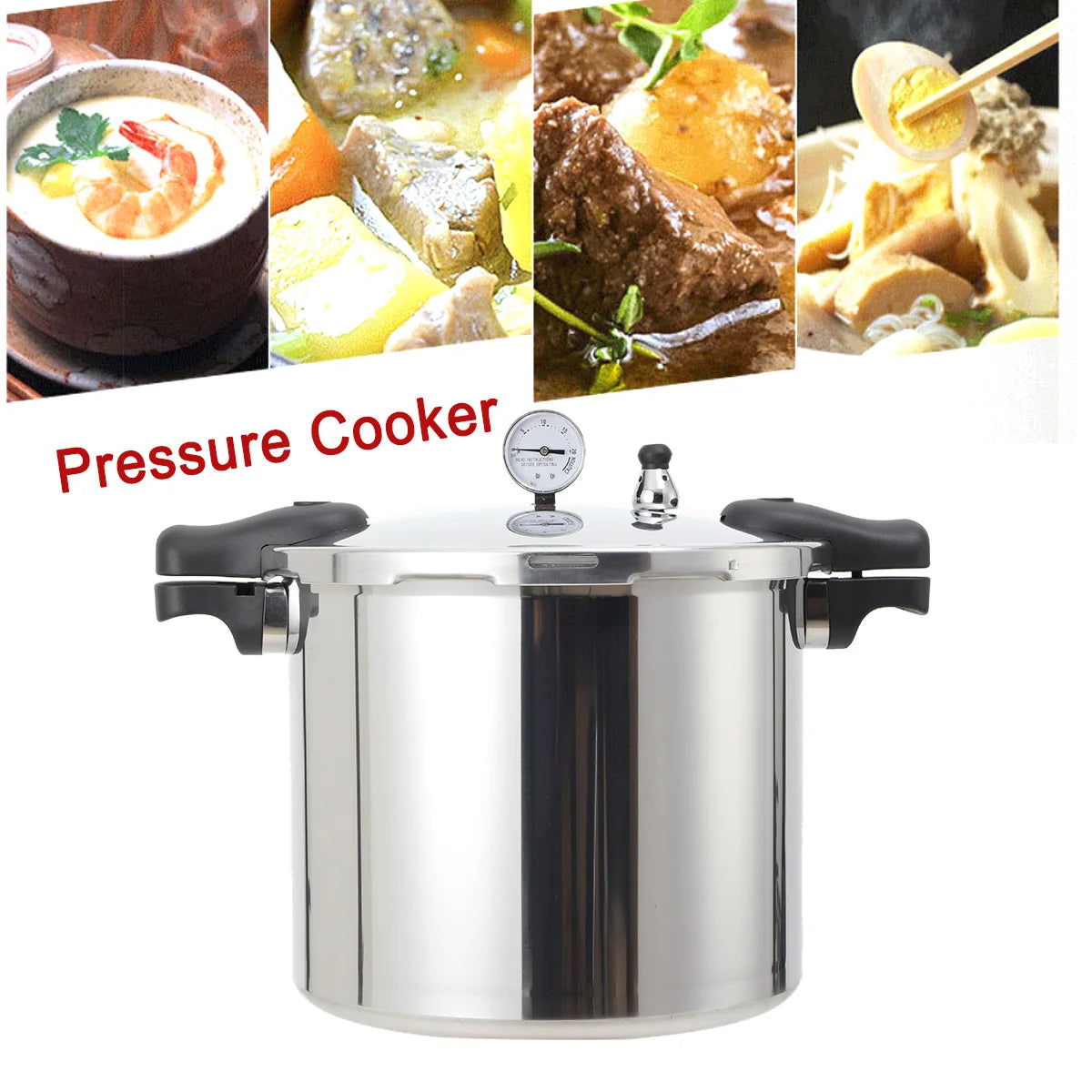 22L Aluminium Alloy Pressure Canner 90Kpa Thickened Explosion-proof Pressure Cooker Pot with Pressure Gauge and Safety Valve.