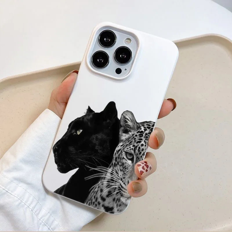 Black and Gray Leopard Pattern Soft Phone Case For iPhone 16 15 Plus 14 13 12 11 17 Air Pro Max Cover Shockproof Bumpers Fundas.