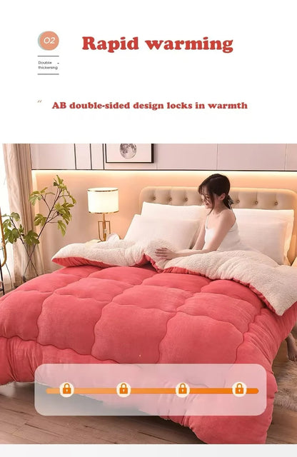 Solidcolor double-sided Duvet Lamb Wool flannel quilt warm comfort mattress in winter bedroom dormitory Thicken Weight Blanket.