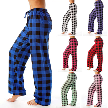 Frauen Weihnachten Pyjama Hosen Herbst Winter Plaid Gedruckt Hosen Mode Lässig Breite Bein Hosen Kleidung Streetwear.