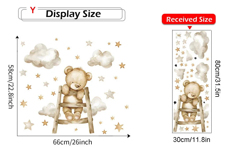 Cute Bear Moon Star Wall Stickers for Kids Rooms Girls Boys Baby Room Decoration Kawaii Cartoon Animal Nursery Wallpaper Vinyl