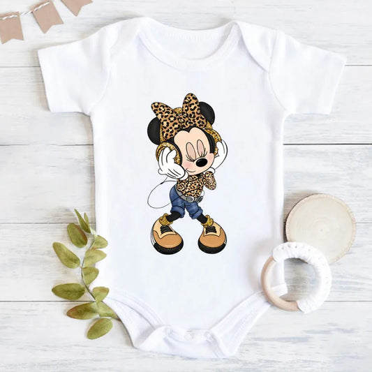Niedliche Leopard Minnie Maus Disney Newbron Bodys Baby Kleidung Sommer Kurzarm Baumwolle Minnie Kawaii Stram pler Overall.