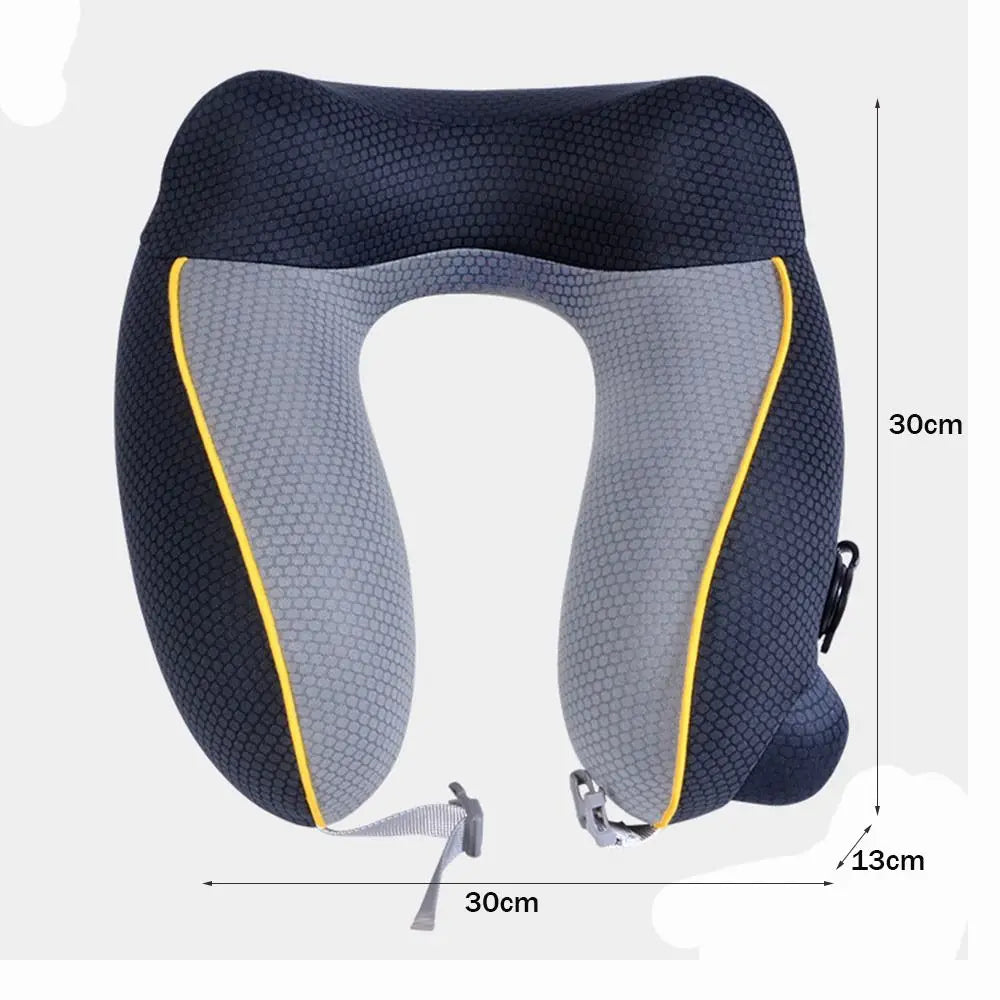 New U-shaped Travel Neck Pillow Elastic Fabric Foldable Inflatable Pillow Press Type Neck Support Cushion Airplane Pillow.