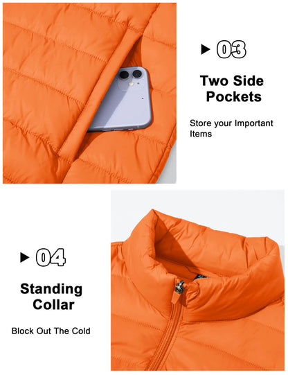 TACVASEN Stand Collar Lightweight Puffer Jackets Mens Quilted Jacket Water Resistant Ripstop Down Insulated Windbreaker Coats