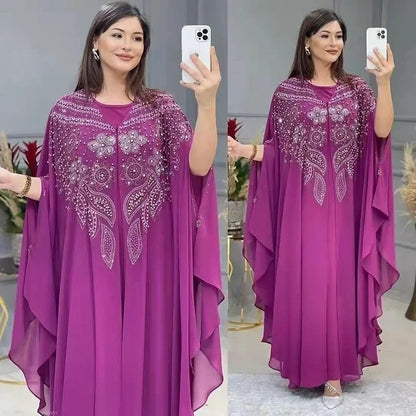 Abayas Für Frauen Dubai Luxus 2024 Chiffon Boubou Muslimischen Mode Kleid Kaftan Marocain Hochzeit Party Anlässe Djellaba Frauen.