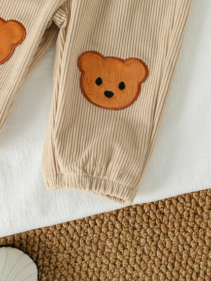 2Pcs Baby Neue Stil Mode Jungen Herbst Langarm Top Mit Gestreiften & Feste Hosen Mit Bär 1-3Y casual Daliy Tragen Kleidung Set.