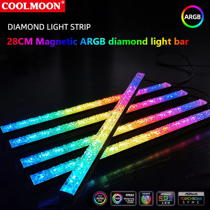 COOLMOON ARGB LED Strip Light 5V 3Pin/Small 4Pin Diamond Magnetic Colorful Atmosphere DIY Lamp Bar for PC Computer Case Chassis.