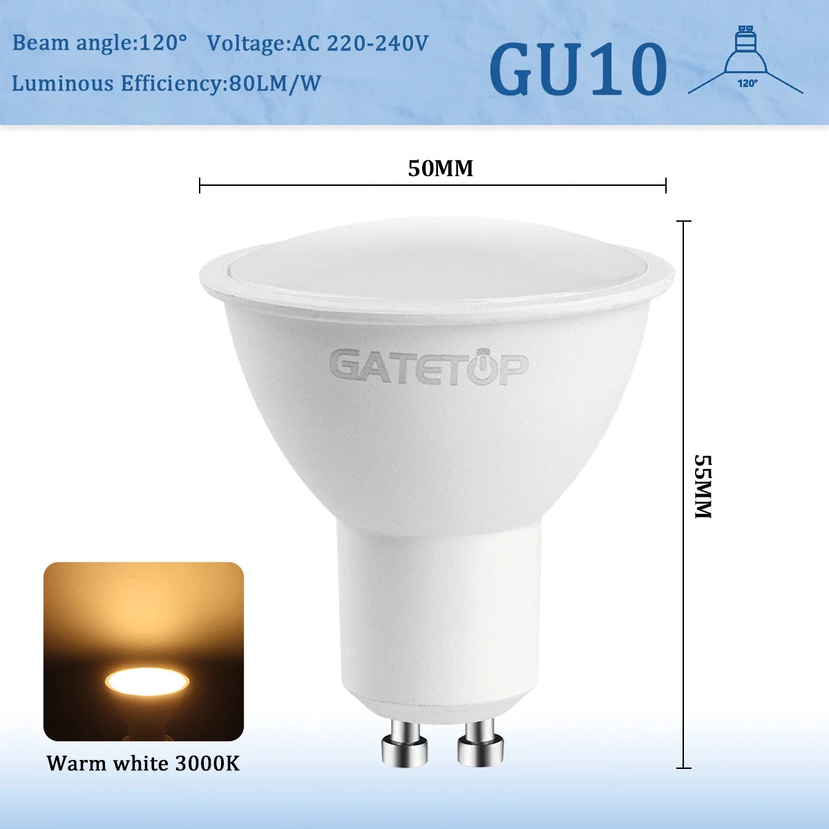 4–20 Stück GU10 LED-Strahlerlampe, dimmbar, warm, kalt, weißes Licht, 120 °   38 °   3000K 4000K 6000K für das Home-Schlafzimmer derec Einbauleuchte