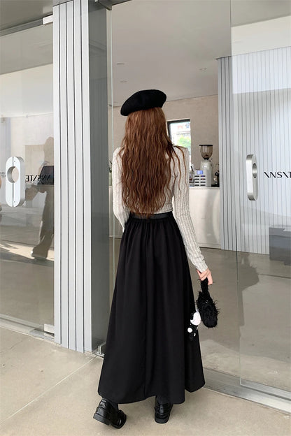 2024 New Korean Skirt Women Solid Color Versatile Mid-length Pleated Skirt Large Swing Type Skirt Female Long Skirts for Women