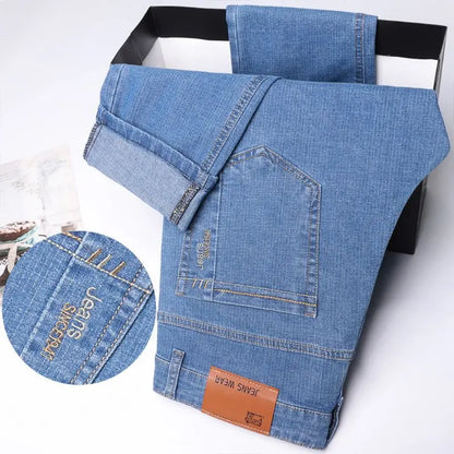 2-piece set of summer men's stretch cotton jeans, fashionable and comfortable, slim fit, business straight leg denim pants.