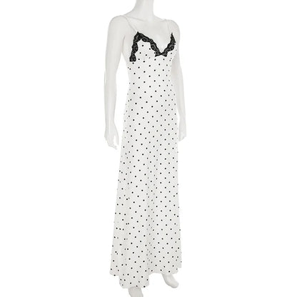 Tossy Spitze V-ausschnitt Patchwork Maxi Kleid Frauen Backless Hohe Taille Schlank Spaghetti Kontrast Party Kleid Weiblichen Frühling Langes Kleid.