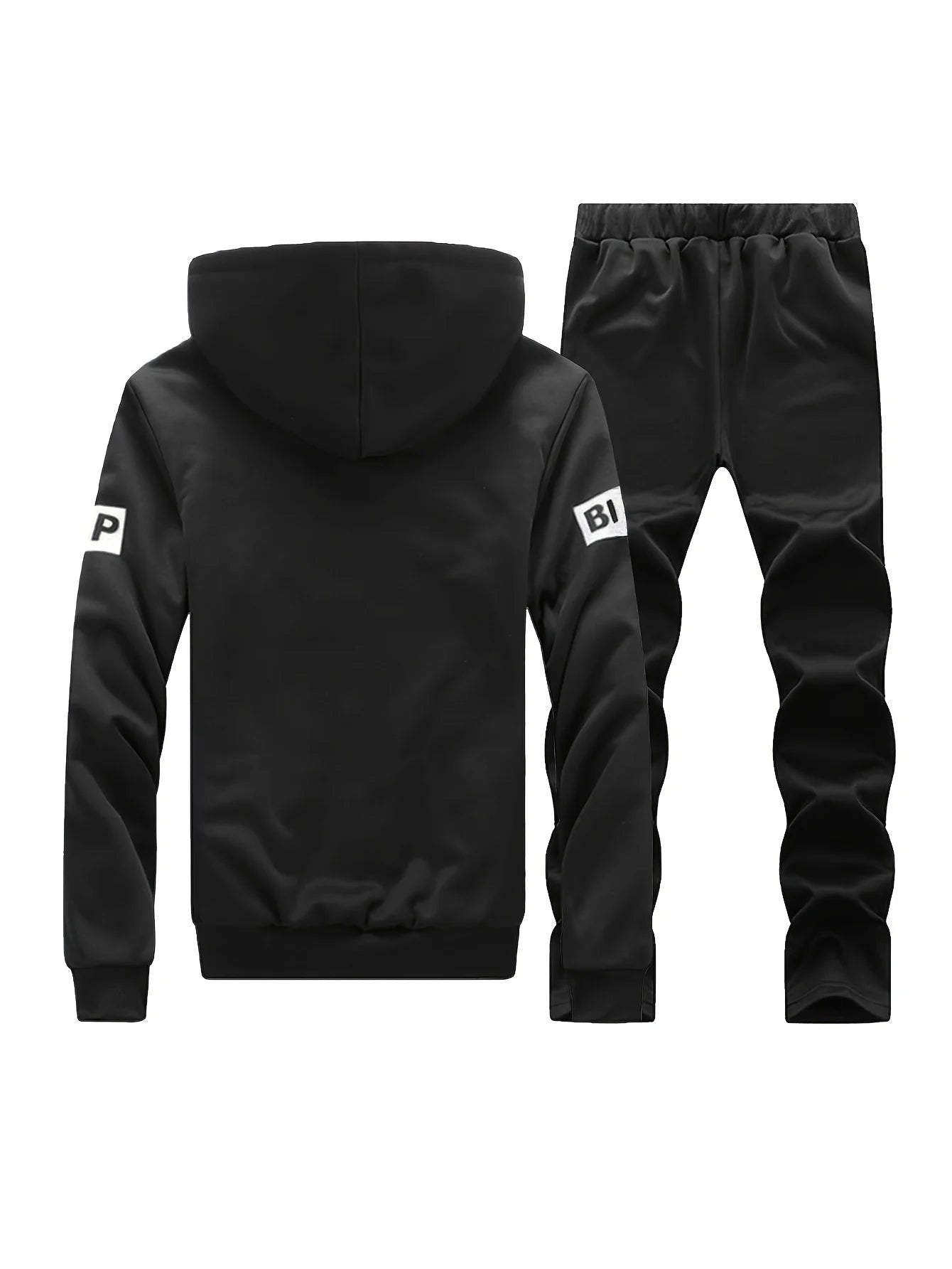 Men's winter thickened  jacket with hood for outdoor sports Suit leisure running fitness warmth two-piece set.