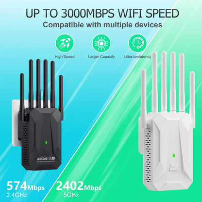 WiFi 6 AX3000 Wireless Repeater Dual Band 2.4GHz 5GHz 802.11AX Wi-Fi 6 Extender Amplifier WPS Router Long Range Signal Booster.