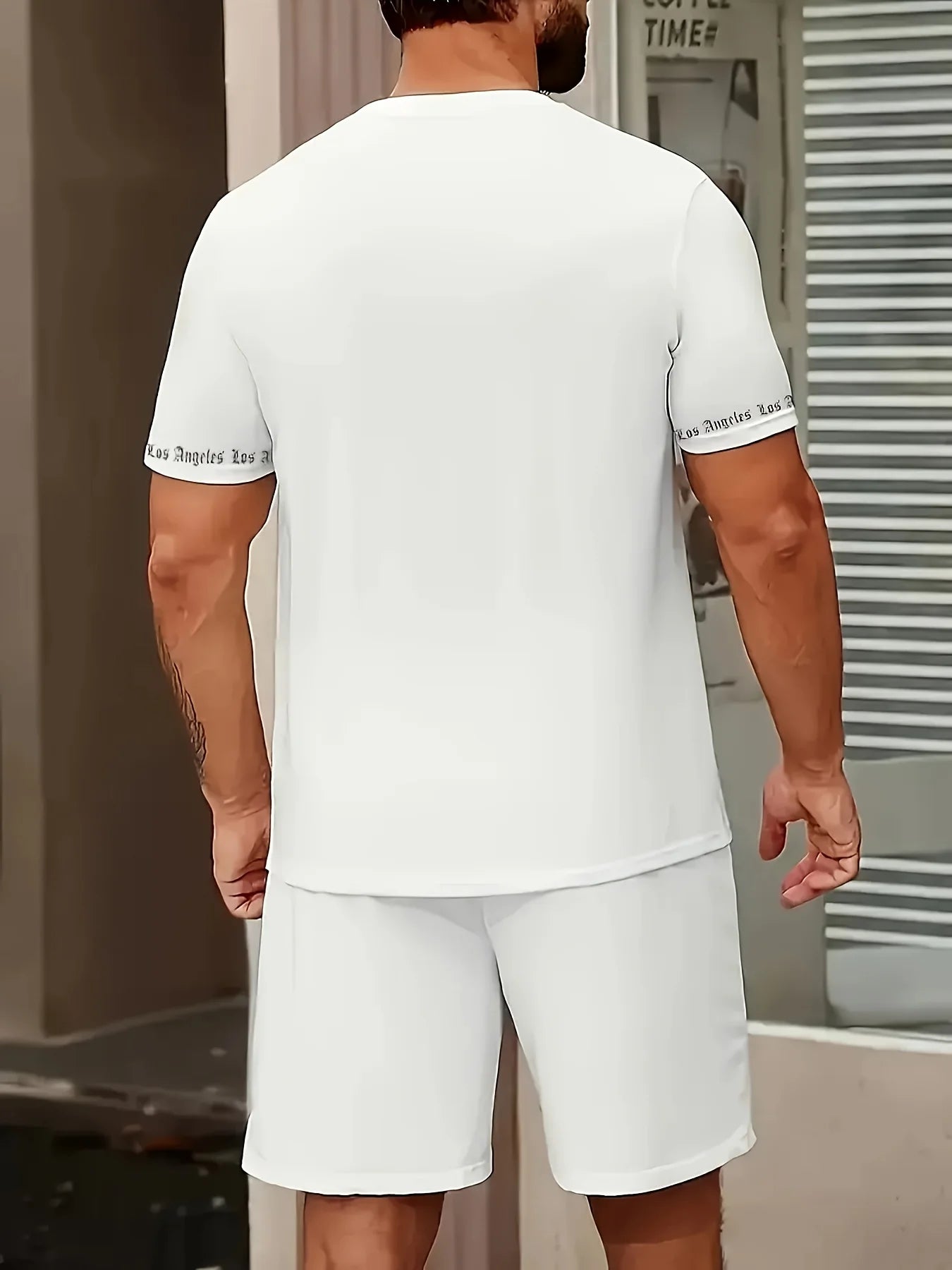 Men's Casual LA Patterned Suit, Soft and Breathable Summer Suit, Drawstring Shorts, Casual Summer Wear, Comfortable Fit.