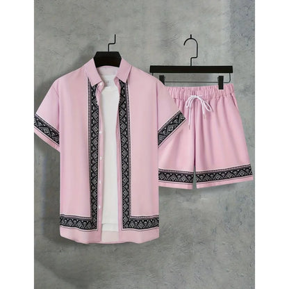 Casual Y2k Men's Shorts, Fashionable Men's Short-sleeved Shirts, Summer Short-sleeved Shirts And Beach Shorts Men's Sets.