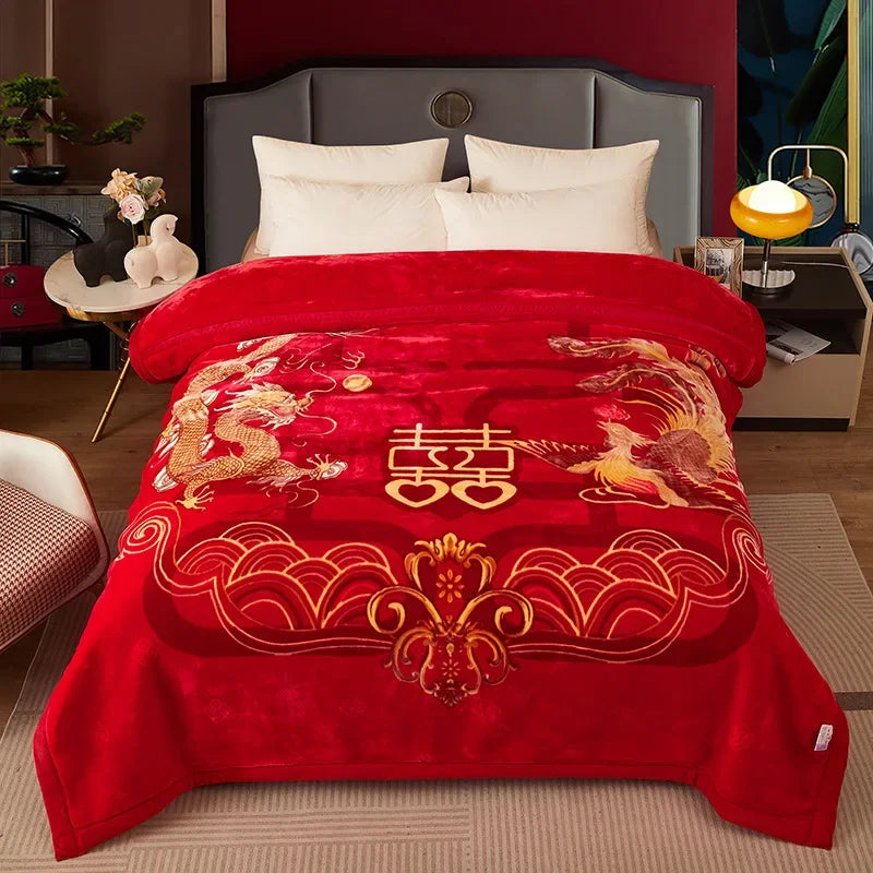 Double layer thickened to 6kg blanket quilt autumn and winter warm fleece wedding blanket cushion bedding