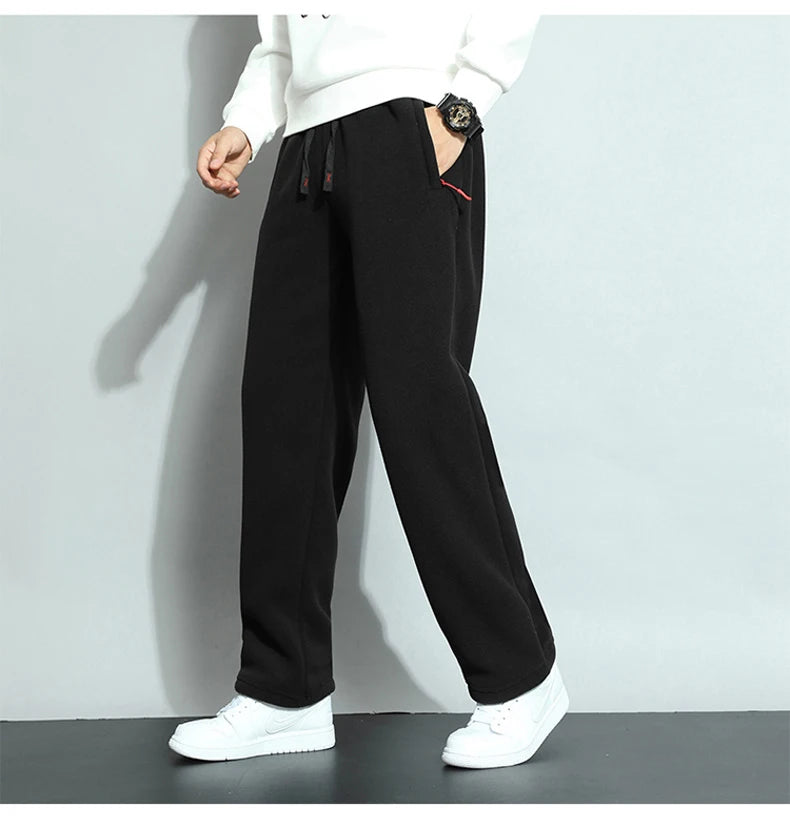 8XL Men's Down Pants Plus Size Winter Plus Velvet Thick Loose Cotton Pants Big Size Solid Color Warm Lamb Down Casual Sweatpants