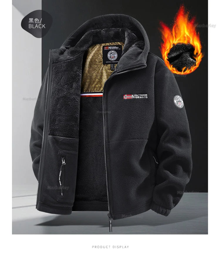 Maxbarley Winter Sportswear Set Mens Retro Training Thick Fleece Jacket + Pants Two Piece Set Casual Ski Running Tracksuit Suit