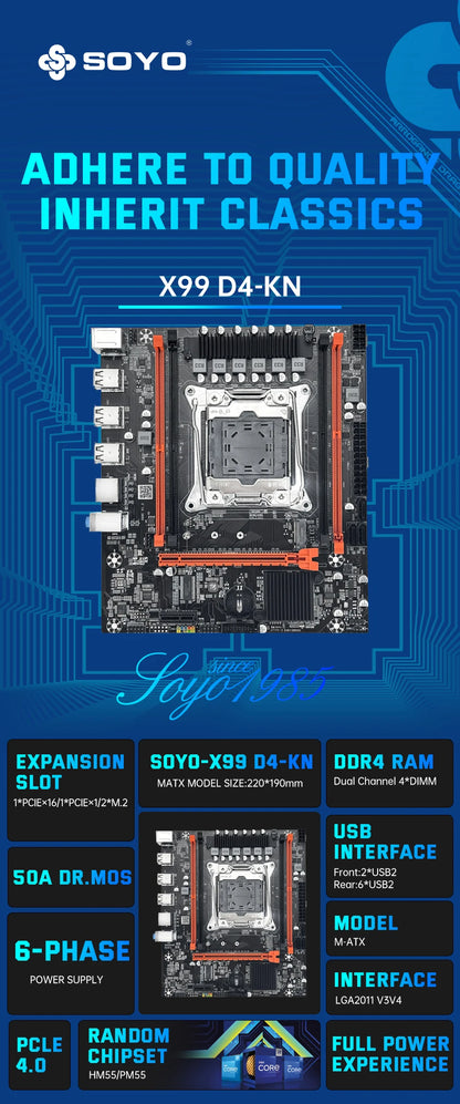SOYO X99 Gaming Motherboard USB3.0 Dual Channel DDR4 Memory PCIEx16 LGA2011-3 Support M.2 NVME for Desktop Computer Components.
