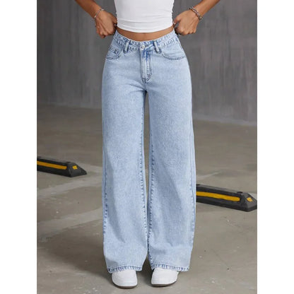 Retro Summer 2025 Women's High Waist Straight Leg Jeans Draping Wide Leg Long Trousers Fashionable Cross-Border Denim Pants.