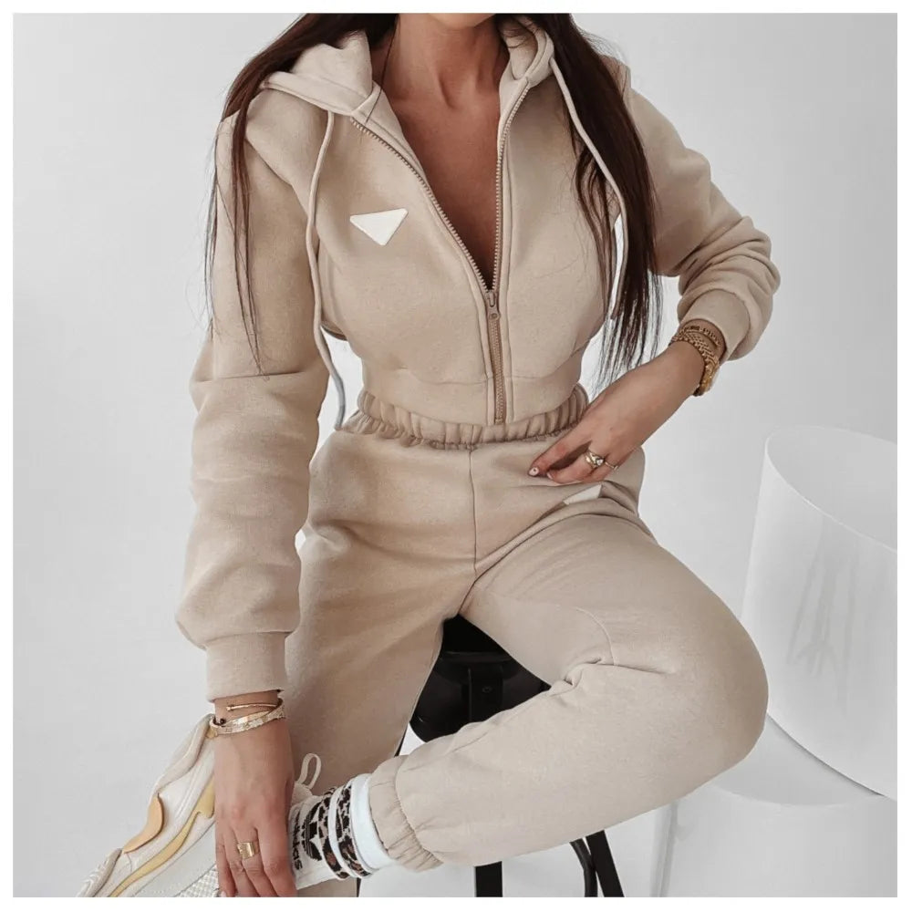 Spring Autumn Solid Color Hooded Pants Women'S 2 Piece Set Fashion Casual Pocket Long Sleeve Hoodie Female Street Wear Set 2025.