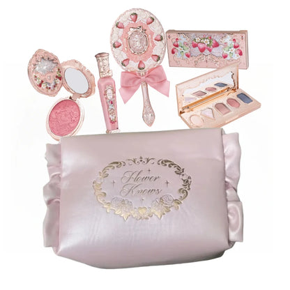 Makeup Set Flower Knows All in One GiftBox Glitter EyeShadow Palette Long Lasting Velvet Lip Cream Matte Blush with Cosmetic Bag.