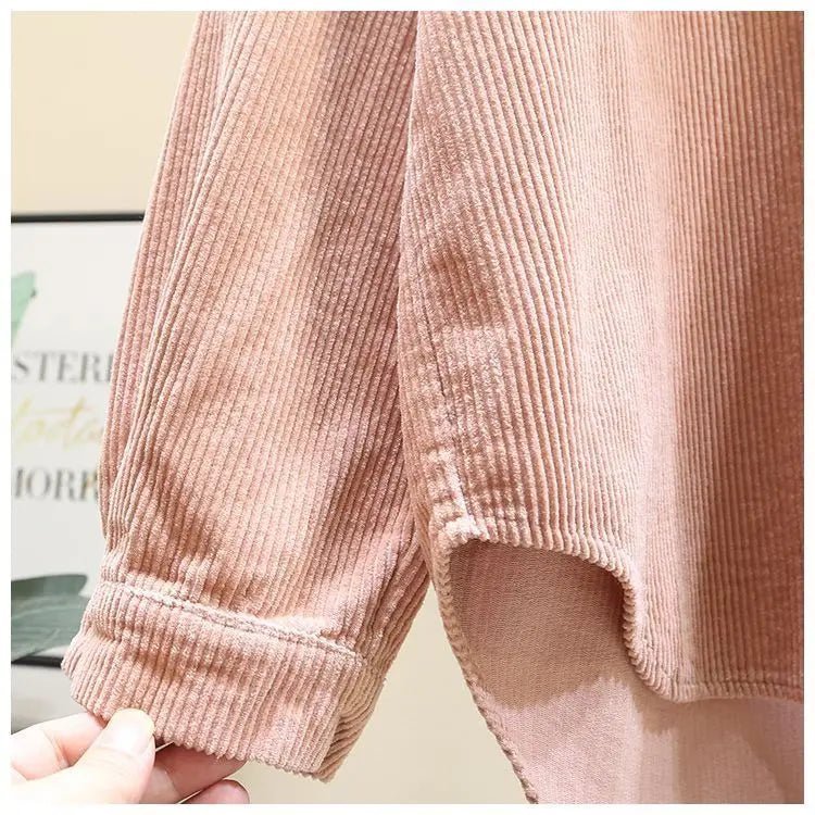 2023 frühling Herbst Cord Langarm-shirt für Frauen Koreanische Ausgabe Casual Mode Medium länge Shirts Weibliche Outwear Tops | H&D Shop