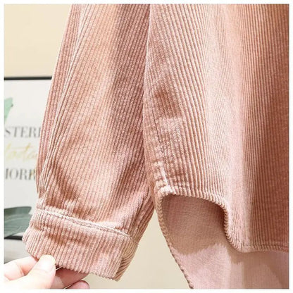 2023 frühling Herbst Cord Langarm-shirt für Frauen Koreanische Ausgabe Casual Mode Medium länge Shirts Weibliche Outwear Tops | H&D Shop