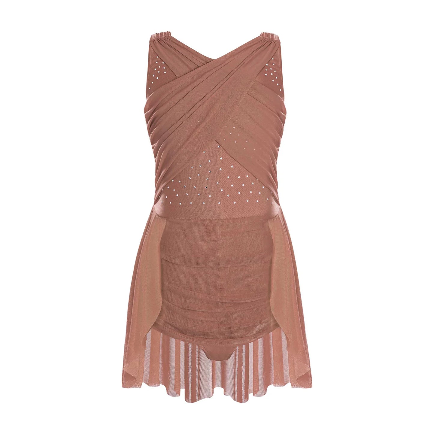 Kinder Mädchen Ärmellose Ausschnitt Strass Eiskunstlauf Trikot Kleid Lyrical Dance Gymnastik Akrobatik Leistung Kostüm