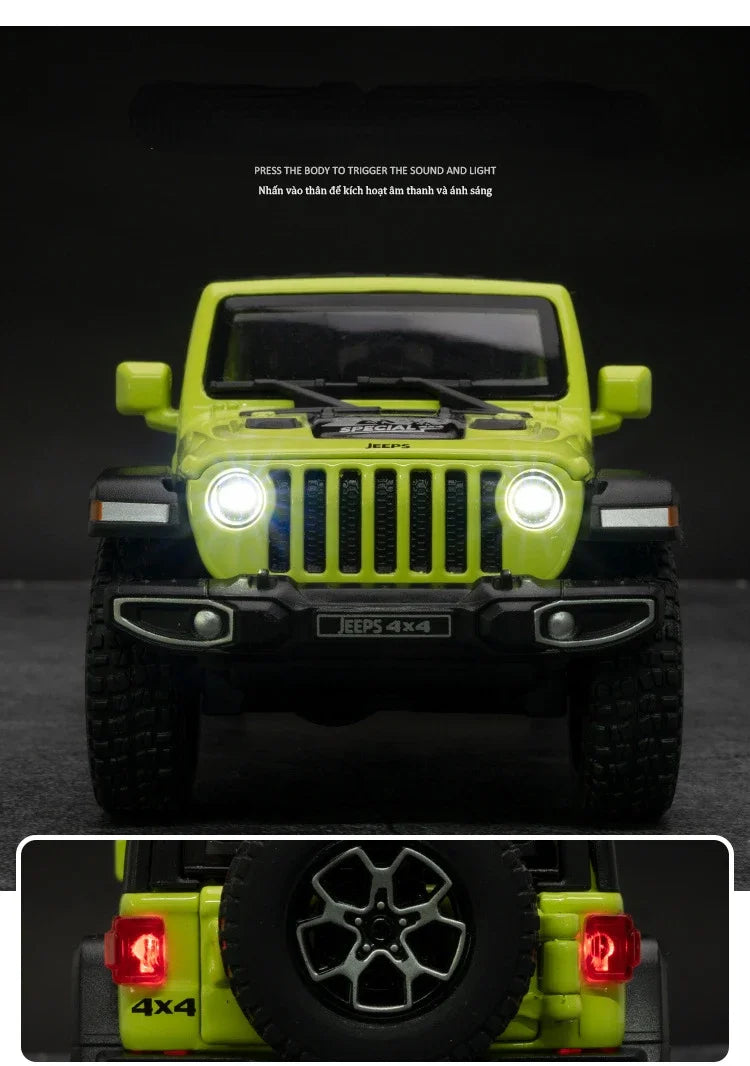 1:32 Jeep Wrangler Rubicon Off-road car Alloy Model Car Toy Diecasts Metal Casting Sound and Light Car Toys For Children Vehicle.