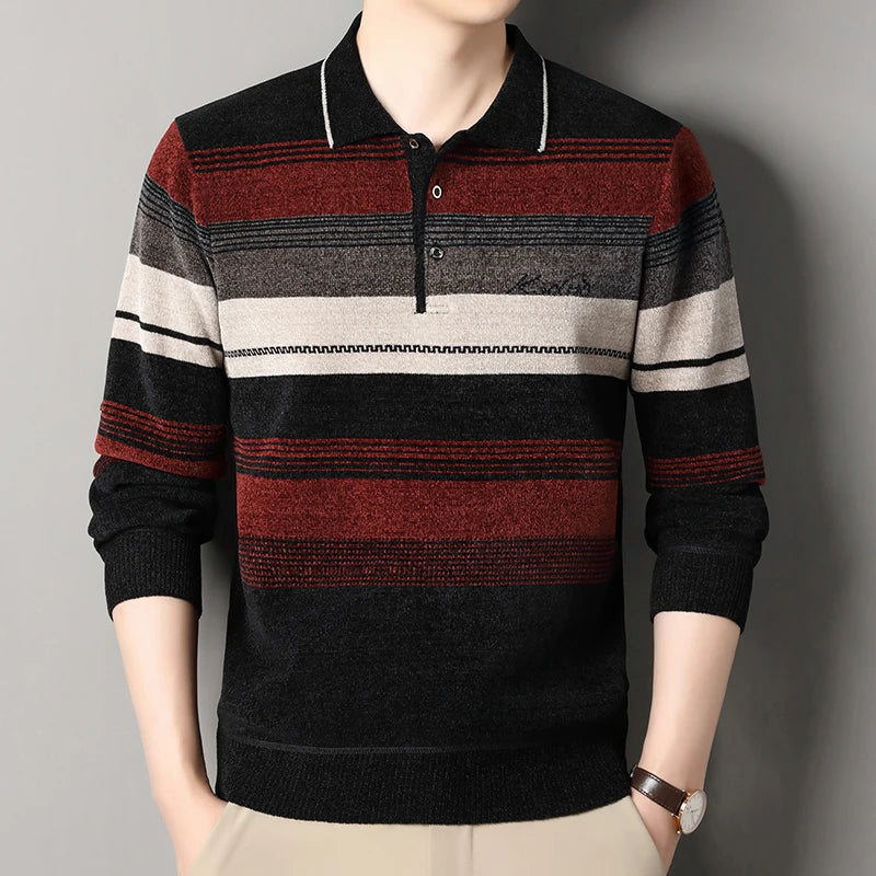 Men's Lapel Knit Pullover Sweater Autumn Winter Thick Warm Tops Casual Polo Collar T-shirt Knitting Polo Sweaters.