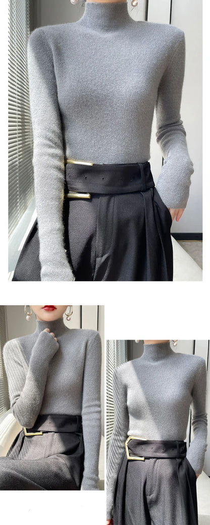 MEXZT Solide Pullover Frauen Hälfte Rollkragen Gestrickte Pullover Harajuku Koreanische Dicke Strickwaren Herbst Winter Mode Schlank Jumper