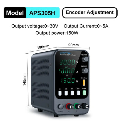 Wanptek 30V 5A 10A Switching Power Supply with 3 Groups Memory Storage Laboratory Work Regulated Power Supply Preset Current.