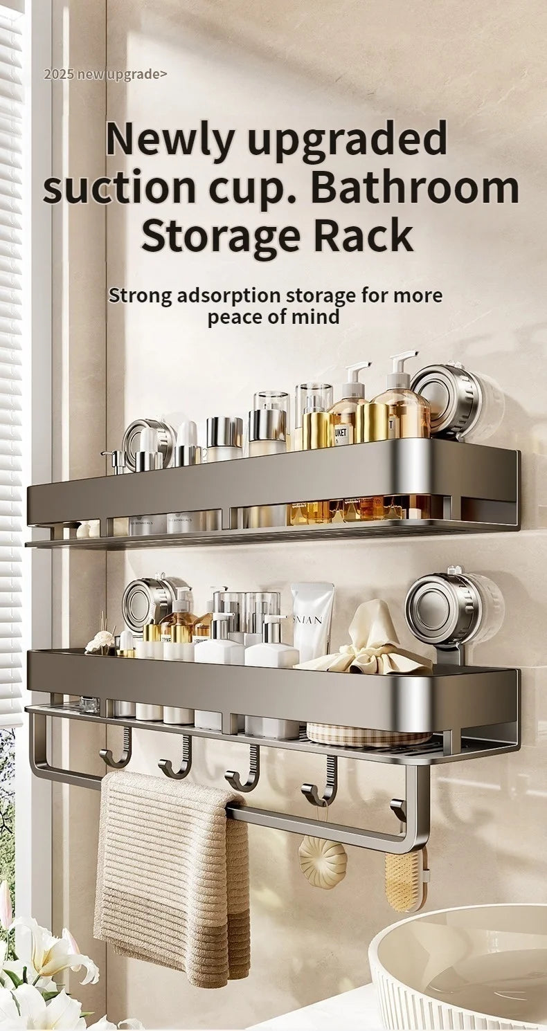 Kein Bohren Saugnapf Saug Badezimmerregal an der Wand Badezimmerregal Toilettenraum Aluminium Hängeregal Badezimmer Organizer Hängen