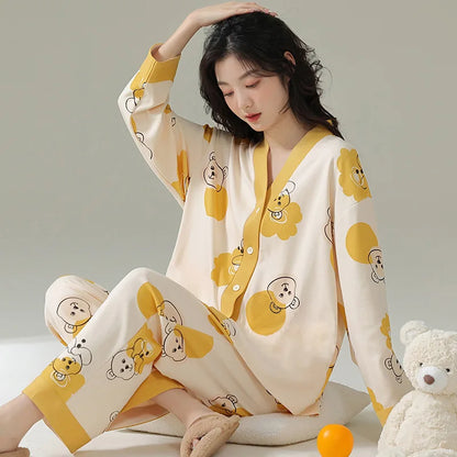 Spring and Autumn New Women's Pajamas Homewear Suit Women's Long-Sleeved Homewear Autumn and Winter Models Homewear Suit.