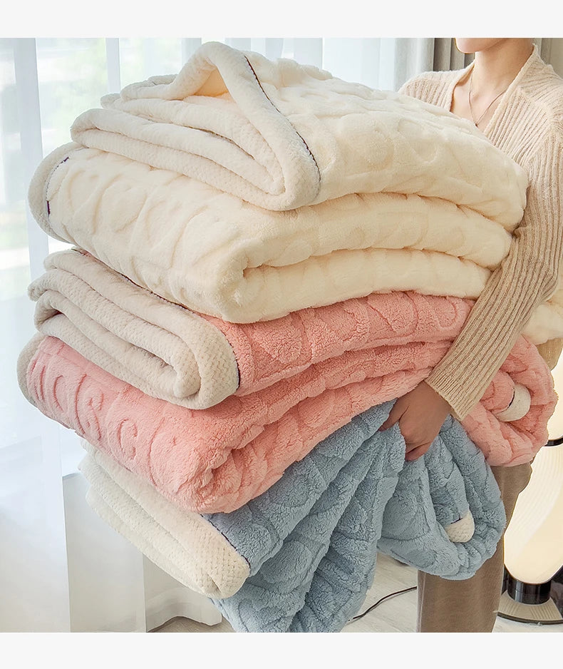 Heart Pattern Coral Fleece Blanket Autumn Winter Double Layer Thicken Warm Plush Blanket for Bed Fluffy Soft Sofa Throw Blankets.