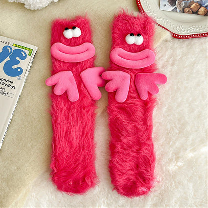 Funny Monster Socks Autumn Winter Coral Fleece Floor Socks Couple Sleep Sock Fuzzy Socks Christmas Stockings.