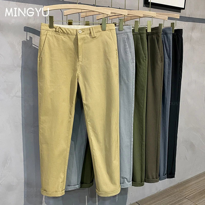 97%Cotton Autumn Winter Casual Pants Men Business Fashion Classic Solid Color Stretch Straigh Grey Khaki Brand Trousers Male 38.