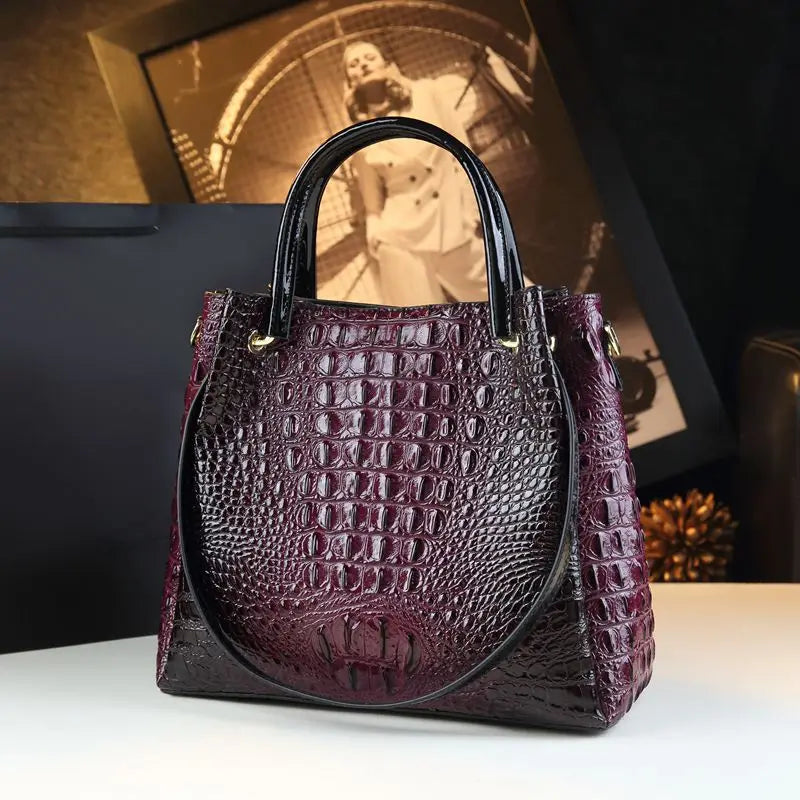 Genuine Leather Women Handbags New Tote Bag Fashion Crocodile Print Bucket Bag Retro Shoulder Messenger Bags Trend 2025.