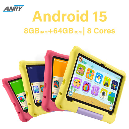 ANRY 10.1 inch Kids Android 15 Tablet 8GB (4+4GB) RAM 64GB ROM 5000Mah Octa-core 5G Wifi Children's Learning Educational Tablets.