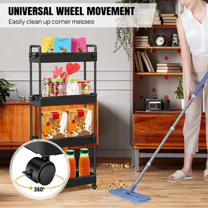 DayPlus 4-stufiger Aufbewahrungswagen, ausziehbarer, schlanker, rollender Mehrzweckwagen, multifunktionaler Badezimmerwagen aus Metall auf Rädern