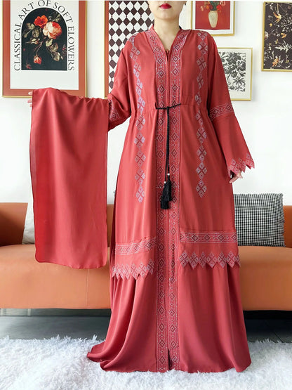 New Women Elegant Dress Chiffon Open Abaya with Zipper Muslim Women Dress Islamic Clothing Cardigan Abaya Women Muslim Dress