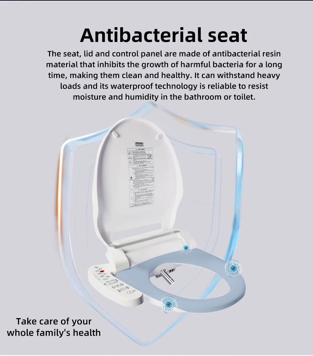 Intelligenter, länglicher Toilettensitzbezug – beheizt, wassersparend, automatische Reinigungsdüse, langsam schließend, trocken, LED-Licht für modernes Badezimmer