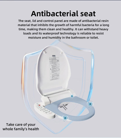 Intelligenter Bidet-Toilettensitz für Badezimmer, beheizter Sitz, langsames Schließen, warmer Trockner, hinten vorne, waschbar, warmes Wasser, Fernbedienung, Nachtlicht