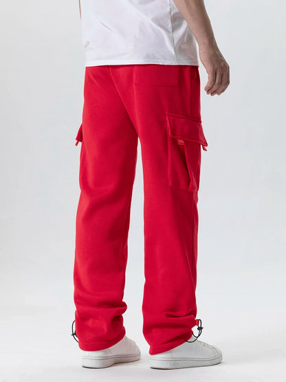 Autumn Men's Cargo Pants Loose Straight Trousers Multi-Pockets Drawstring Casual Sports Pants Solid WorkWear Joggers Long Pants.