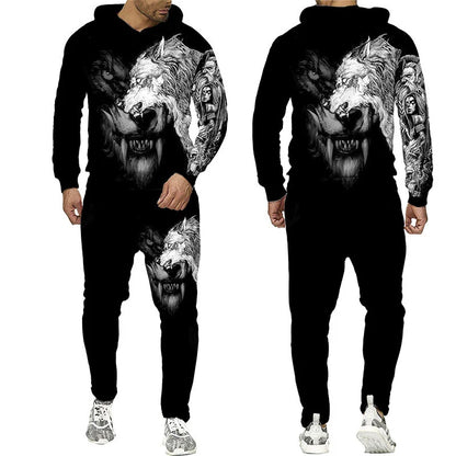 Wolf 3d Printed Hoodie Pants Suit Male Autumn and Winter Casual Sweashirt Pullover Men Tracksuit Set Fashion Men's Clothing Suit