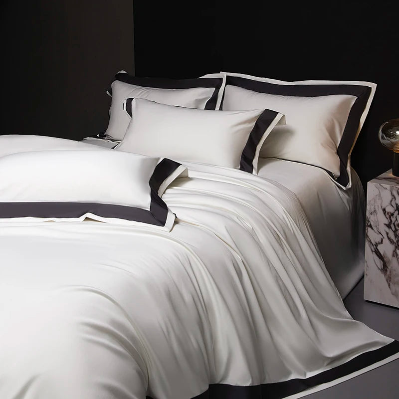 4Pcs Premium 1000TC Egyptian Cotton Solid Color Hotel Style Wide Edge Bedding Set Duvet Cover Bed Sheet/Fitted Sheet Pillowcases.